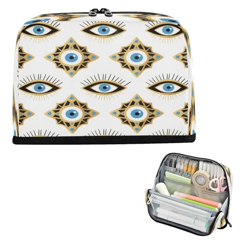 miaozhen Federmäppchen, großes Fassungsvermögen, Kosmetiktasche mit Schlitz, Schreibwaren, Stifttasche für Erwachsene, Schulbedarf, böse Augen, blau-weiß, bolsa para lapices de ninos von miaozhen