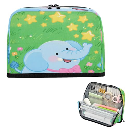 miaozhen Federmäppchen, großes Fassungsvermögen, Make-up, mehrere Fächer, Schreibtisch-Organizer für adrette High School, niedlicher Cartoon, blauer Elefant, Bolsita Para Lapices von miaozhen