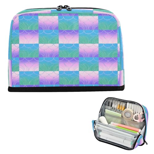 miaozhen Federmäppchen, großes Fassungsvermögen, Make-up, stabiler Schreibtisch-Organizer für Erwachsene, Gymnasium, karierte Skala, bunt, rosa, lila, für Jugendliche miaozhen Federmäppchen, großes Fassungsvermögen, Make-up, stabiler Schreibtisch-Organizer für Erwachsene, Gymnasium, karierte Skala, bunt, rosa, lila, für Jugendliche von miaozhen