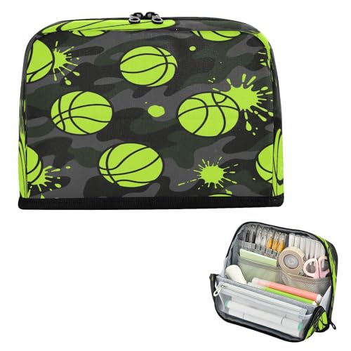 miaozhen Federmäppchen, großes Fassungsvermögen, Make-up-Tasche, hohe Kapazität, Schreibwaren-Organizer für Teenager, Schule, fluoreszierend, grün, Basketball-Punkt, bolsad para herramientas von miaozhen