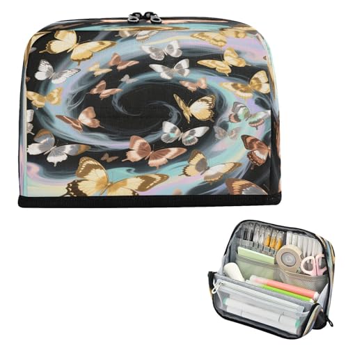miaozhen Federmäppchen, großes Fassungsvermögen, Make-up-Tasche, mehrere Fächer, Münze für Studenten, adrette Schulbedarf, bunte Schmetterlinge, für Jugendliche von miaozhen