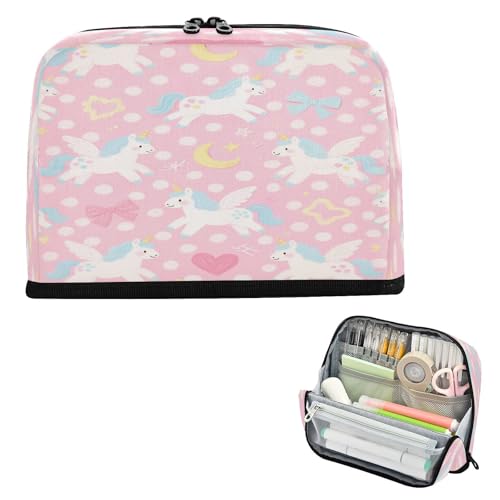 miaozhen Federmäppchen, großes Fassungsvermögen, Make-up-Tasche, niedlicher Organizer für Teenager, Mittelschule, niedliches Cartoon, weiße Einhörner, Mond, Bolsas para erramientas von miaozhen