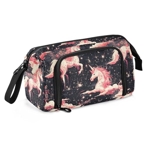 miaozhen Federmäppchen, großes Fassungsvermögen, schlankes Federmäppchen mit Schlitz, Federmäppchen mit Reißverschluss, für Mädchen, adrette Schule, Cartoon, pfirsichfarbene Einhörner, Wolken, Funda von miaozhen