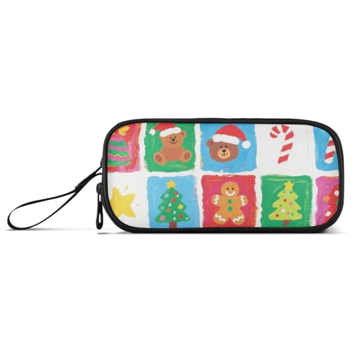 miaozhen Federmäppchen aus Nylon, Motiv: Frohe Weihnachten, Bär, große Kapazität, großes Federmäppchen, Schreibwaren für Mittelschule, Frauen von miaozhen