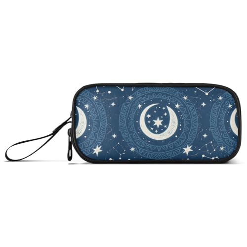 miaozhen Federmäppchen aus Nylon, groß, mit Reißverschluss, Boho-Stil, Mondblau, hohe Kapazität, Schlitz, Schreibwaren für elementare Männer, estuche para von miaozhen