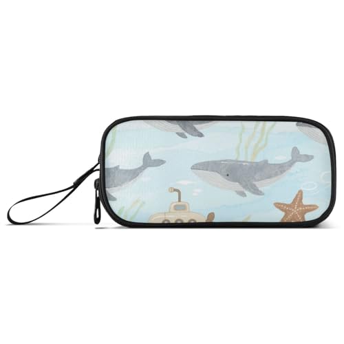 miaozhen Federmäppchen aus Nylon, mit Reißverschluss, Cartoon, niedlicher grauer Wal, große Kapazität, Federmäppchen, Schreibwaren für High School Teen Estuche Para von miaozhen