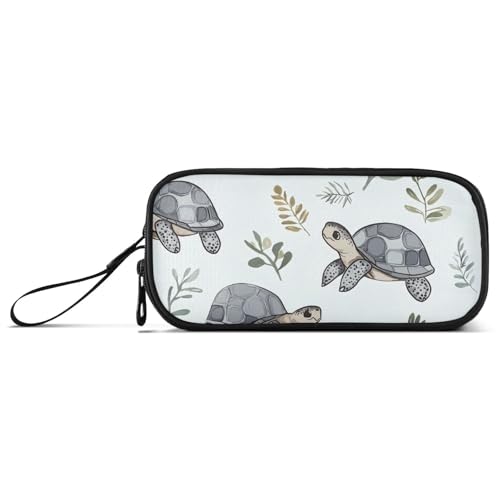 miaozhen Federmäppchen aus Nylon, mit Reißverschluss, Tierschildkröte, graues Blatt, großes Fassungsvermögen, Stifteetui, Schreibwaren-Tasche für Büro, Studenten von miaozhen