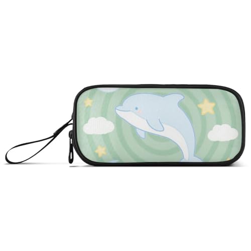 miaozhen Federmäppchen aus Nylon, mit Reißverschluss, niedliches Tier, Delfin, Wolke, Salbeigrün, großes Fassungsvermögen, Federmäppchen, Schreibwaren-Organizer für Mittelschule, Krankenschwestern von miaozhen