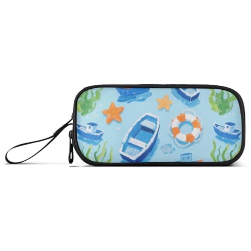 miaozhen Federmäppchen aus Nylon, schönes blaues Schiff, großes Fassungsvermögen, Federmäppchen mit Reißverschluss, Schreibwaren-Organizer für High School Teen Estuche Para von miaozhen