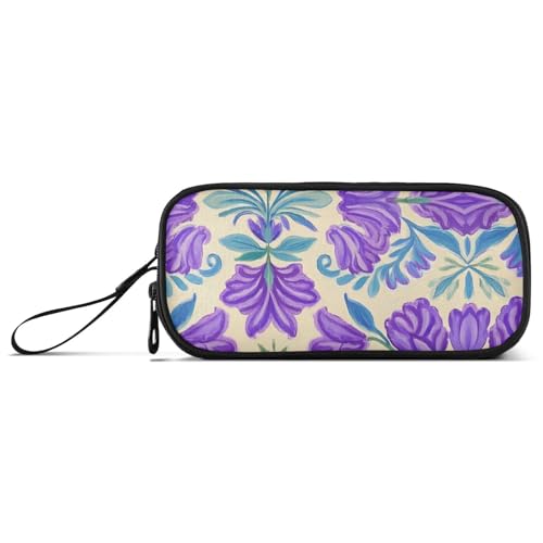 miaozhen Federmäppchen aus Nylon, trendig, Vintage-Blume, Lavendelblau, 1 großes Fassungsvermögen, Schreibwaren-Tasche für High School Kids von miaozhen