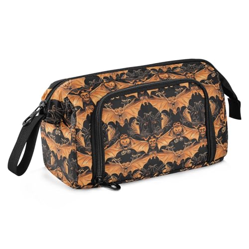 miaozhen Federmäppchen für die Schule, großes Fassungsvermögen, großes Federmäppchen mit Fach, Federmäppchen mit Reißverschluss, für Damen, College, Fledermäuse, Kürbisse, einzigartige Todo para von miaozhen