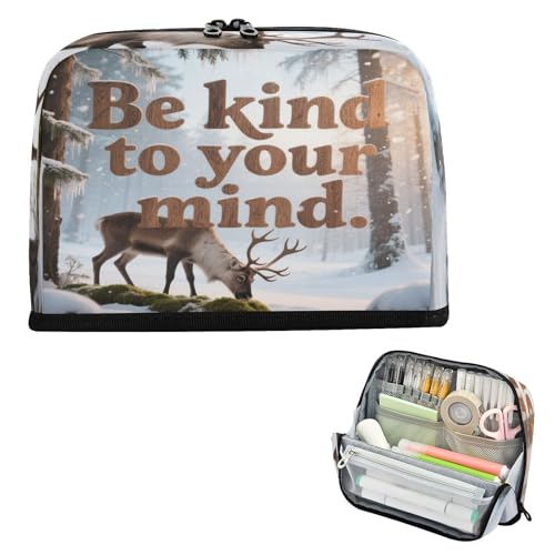 miaozhen Federmäppchen mit großem Fassungsvermögen, Kosmetik-Schreibtisch-Organizer mit Reißverschluss, für Teenager, elementar, seien Sie freundlich zu Ihrem Geist, Tier, Hirsch, Winter, Bolsas para von miaozhen