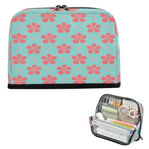 miaozhen Federmäppchen mit großem Fassungsvermögen, Kosmetiktasche mit Reißverschluss, Münze für Studenten, Schule, Zubehör, rote Blumen, Blaugrün, estuche para lápices von miaozhen