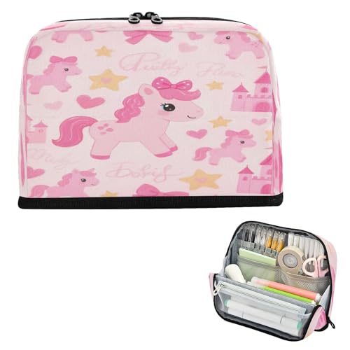 miaozhen Federmäppchen mit großem Fassungsvermögen, Kosmetiktasche mit Schlitz, Schreibwaren-Tasche für Teenager, Schulbedarf, niedliches Cartoon-rosa Pferd, Cartucheras für Jugendliche von miaozhen