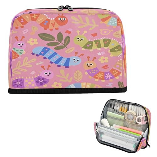 miaozhen Federmäppchen mit großem Fassungsvermögen, Make-up-Münze für Teenager, Mädchen, High School, niedlich, bunte Raupen und Blätter, Pfirsichfarben miaozhen Federmäppchen mit großem Fassungsvermögen, Make-up-Münze für Teenager, Mädchen, High School, niedlich, bunte Raupen und Blätter, Pfirsichfarben von miaozhen