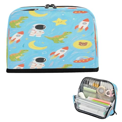 miaozhen Federmäppchen mit großem Fassungsvermögen, Make-up-Tasche, Schreibtisch-Organizer für adretten Kindergarten, niedliche Cartoon-blaue Raketen, Astronaut, Dinosaurier, Lapiceras für Jugendliche miaozhen Federmäppchen mit großem Fassungsvermögen, Make-up-Tasche, Schreibtisch-Organizer für adretten Kindergarten, niedliche Cartoon-blaue Raketen, Astronaut, Dinosaurier, Lapiceras für Jugendliche von miaozhen