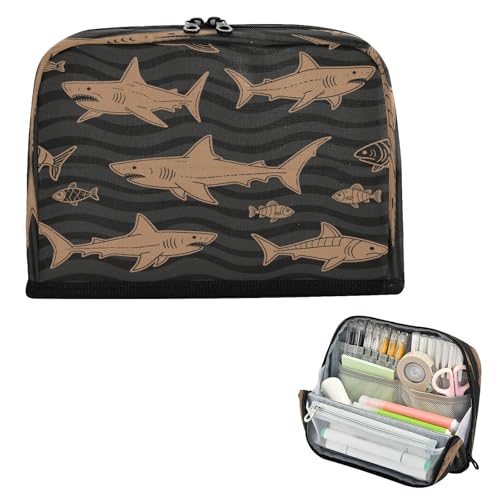 miaozhen Federmäppchen mit großem Fassungsvermögen, Make-up-Tasche, erweiterbarer Aufbewahrungs-Organizer für Studenten, Schulbedarf, wütende Tiere, Hai, Fische, Braun, Khaki, Schwarz, Bolsa para miaozhen Federmäppchen mit großem Fassungsvermögen, Make-up-Tasche, erweiterbarer Aufbewahrungs-Organizer für Studenten, Schulbedarf, wütende Tiere, Hai, Fische, Braun, Khaki, Schwarz, Bolsa para von miaozhen