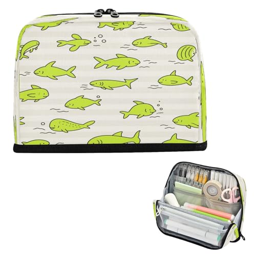 miaozhen Federmäppchen mit großem Fassungsvermögen, Make-up mit Reißverschluss, Stifthalter für Teenager, Schule, Must-have, Limettengrün, Tierfisch, gestreift, Lapiceras für Jugendliche von miaozhen