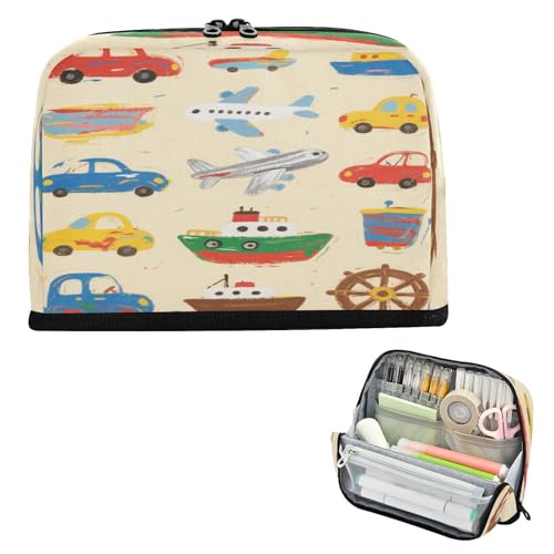miaozhen Federmäppchen mit großem Fassungsvermögen, aufrechte Aufbewahrungstasche, Mehrzweck-Schreibwaren, Federmäppchen für Studenten, Kindergarten, Cartoon, bunte Autos, Schiffe und Flugzeuge, Bolsa von miaozhen