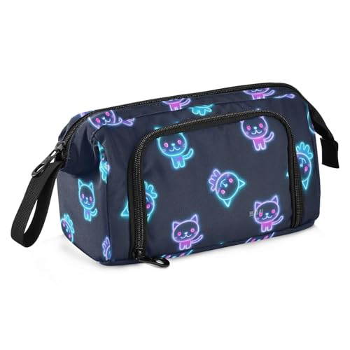 miaozhen Federmäppchen mit großem Fassungsvermögen, leichtes Federmäppchen für Teenager für Studenten, adrette Schulbedarf, Cartoon, niedlich, bunt, fluoreszierend, Neon-Katze, Cartuchera para ninas von miaozhen