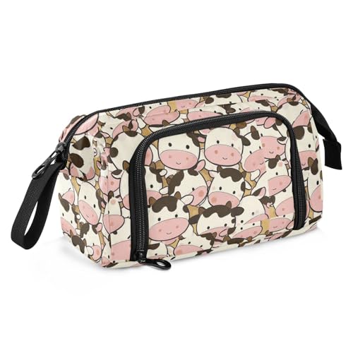 miaozhen Federmäppchen mit großem Fassungsvermögen, mit Reißverschluss, Stand-Up-Federmäppchen für Damen, Büro, niedliches Cartoon-Kuh, Cartucheras para el colegio von miaozhen