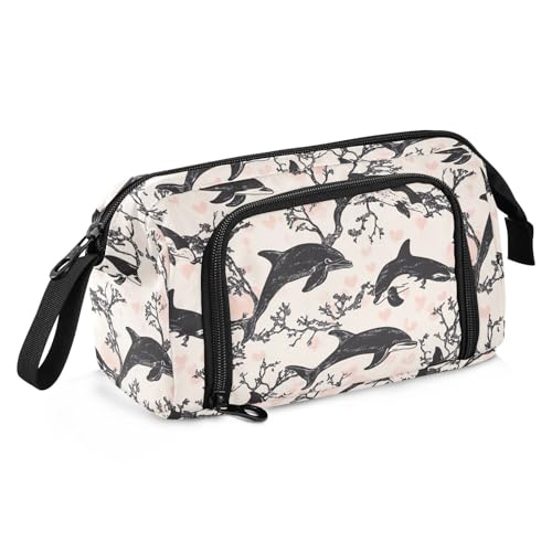 miaozhen Federmäppchen mit großem Fassungsvermögen, mit Reißverschluss, leichtes Federmäppchen mit Fächern für Erwachsene, College, Cartoon, niedlich, schwarz, Delfin, Cartuchera, Escolar, Para, von miaozhen