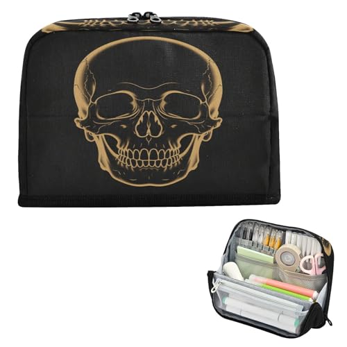 miaozhen Federmäppchen mit großem Fassungsvermögen, multifunktional, Mehrzwecktasche für Teenager, Mädchen, Schulbedarf, Totenkopf, Schwarz und Gold, Cartuchera Ecolar Para Adolescentes miaozhen Federmäppchen mit großem Fassungsvermögen, multifunktional, Mehrzwecktasche für Teenager, Mädchen, Schulbedarf, Totenkopf, Schwarz und Gold, Cartuchera Ecolar Para Adolescentes von miaozhen
