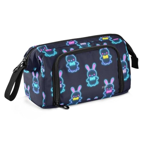 miaozhen Federmäppchen mit großem Fassungsvermögen, multifunktionales Federmäppchen mit Reißverschluss, für Studenten, Reisen, Cartoon, niedlich, bunt, neonfarben, fluoreszierend, Kaninchen, estuche von miaozhen