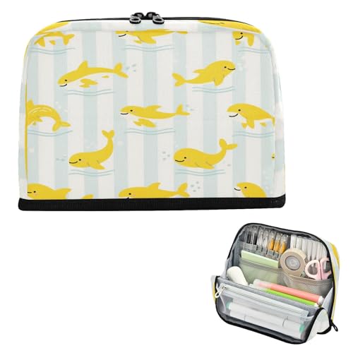 miaozhen Federmäppchen mit großem Fassungsvermögen, tragbar, Schreibwaren-Aufbewahrung für Erwachsene, Hochschule, Ozean, Tier, Wal, gelbe Streifen, Bolsita para lapices von miaozhen