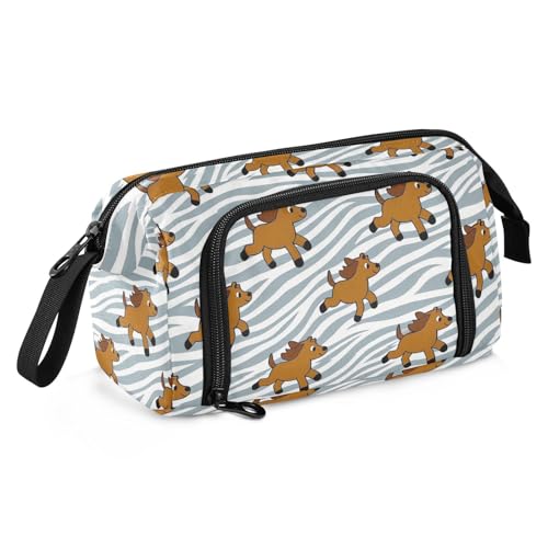 miaozhen Federmäppchen mit großem Fassungsvermögen, tragbar, für Kosmetik, Make-up für Kinder, Mittelschule, niedliches Cartoo, braunes Pferd, Streifen, Esuche para lapices rosa von miaozhen