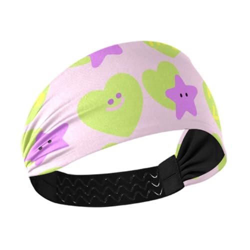 miaozhen Fluoreszierende grüne sternförmige Herzen, violette Sterne, rutschfest? Workout-Stirnbänder für Damen, dehnbare Schweißbänder für Tennis, Yoga, Basketball, athletisch, Sport, Diademen von miaozhen