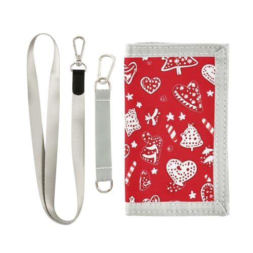 miaozhen Frohe Weihnachten Red Cookies dreifach gefaltete Geldscheine coole Geschenke Pop leichte Taschengeldbörse mit Umhängeband Billeteras para hombre, Frohe Weihnachten rote Kekse, 1 size von miaozhen