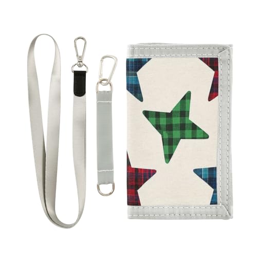 miaozhen Geldbörse mit Cartoon-Motiv, kariert, kariert, Sterne, dreifach faltbar, minimalistisch, lässig, mit Umhängeband, Cartera Para Hombre, Karierte Karomuster mit Cartoon-Sternen, 1 size von miaozhen