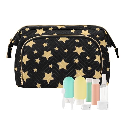 miaozhen Golden Star Make-up-Tasche, Organizer, tragbar, für Damen, Geldbörse, für Reisen, Schwarz, Goldener Stern schwarz, Modern von miaozhen