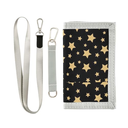 miaozhen Golden Star schwarze dreifach gefaltete Geldbörse für Damen, einfache und lässige Herren-Reisebrieftasche mit Umhängeband, Carteras Para Hombres, Goldener Stern schwarz, 1 size von miaozhen
