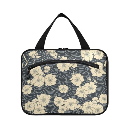 miaozhen Große Kulturtaschen für Damen mit japanischem Blumenmuster und Tusche, Wolke, mit Haken, Designer-Uni für Erwachsene, Bolso de Maquillaje para mujer L, Japanisches Blumenmuster Tinte Wolke von miaozhen