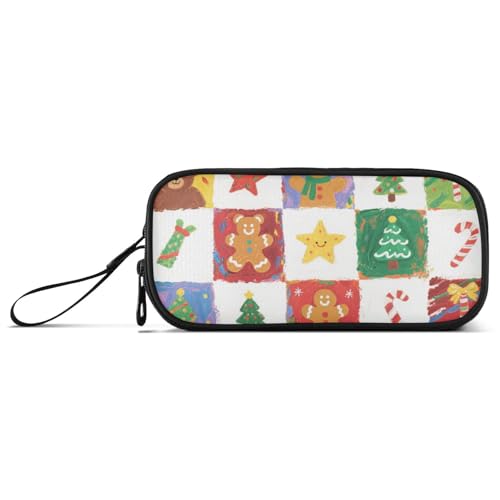 miaozhen Großes Federmäppchen aus Nylon, Motiv: Frohe Weihnachtsbaum, Lebkuchen, großes Fassungsvermögen, College-Federmäppchen, Schreibwaren-Tasche für Mittelschule, Frauen von miaozhen