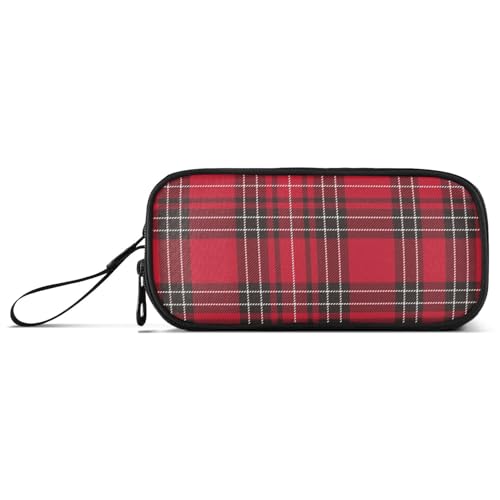 miaozhen Großes Federmäppchen aus Nylon, klassisches Karo, Rot / Schwarz, hohe Kapazität, großer Reißverschluss, Federmäppchen, Schreibwaren-Tasche für Schule, Jungen, Esuche Para von miaozhen