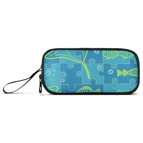 miaozhen Großes Federmäppchen aus Nylon, mit Reißverschluss, Puzzle-Textur, Fischgrün, große Kapazität, Stifteetui, Schreibwaren-Tasche für College, Teenager, Estuche Para von miaozhen