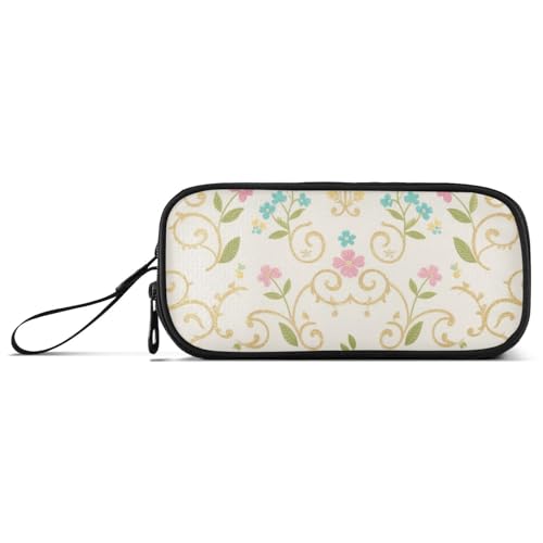 miaozhen Großes Federmäppchen aus Nylon, mit Reißverschluss, Retro-Paisley-Blume, Rosa-Gold, großes Fassungsvermögen, College-Federmäppchen, Schreibwaren für College, adrette Esuche Para von miaozhen