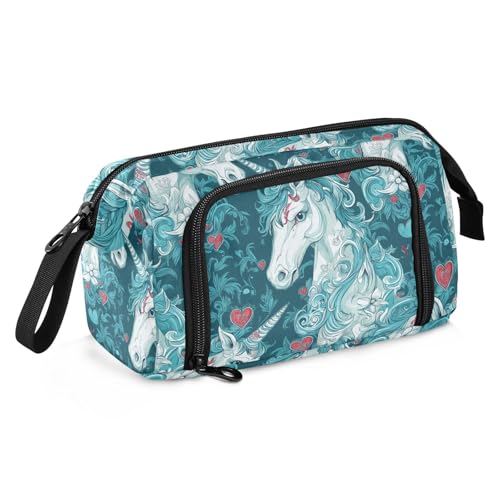 miaozhen Großes Federmäppchen mit großem Fassungsvermögen, multifunktionales Federmäppchen mit Reißverschluss, für Krankenschwestern, High School, Cartoon, niedliche weiße Einhörner, Bulto Para von miaozhen