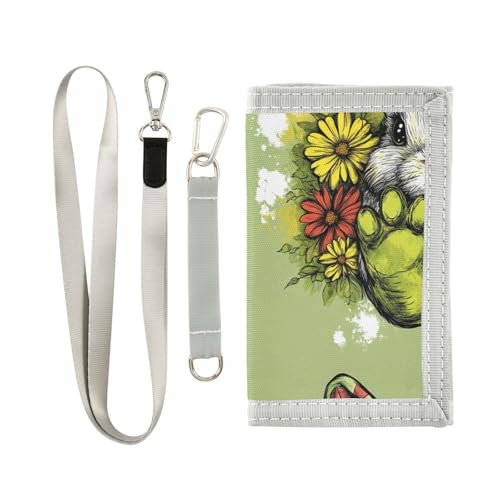 miaozhen Grüne Büffelkarierte Hasenohren-Fuß Blume Ostern dreifach gefaltete Geldscheinfach Geldbörse für Männer Nylon leichte Geldbörse mit Geldklammer mit Umhängeband billetera para hombre, Grüner von miaozhen