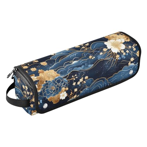 miaozhen Hair Tools Reisetasche mit herausnehmbarer hitzebeständiger Matte, tragbarer Haarstyling-Werkzeug-Organizer für Lockenstab Glätteisen, flacher Haartrockner, Blau und Gold, Retro, romantische von miaozhen