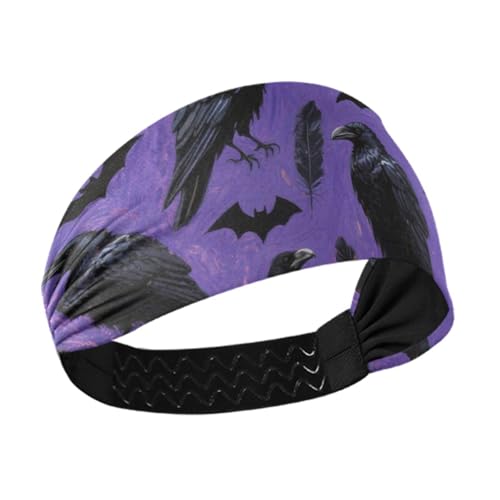 miaozhen Halloween schwarze Krähe kühlende dicke Stirnbänder für Damen, dehnbare Schweißbänder für Radfahren, Laufen, Athletik, Sport, Fußball, Bandas para el cabello deportivas von miaozhen