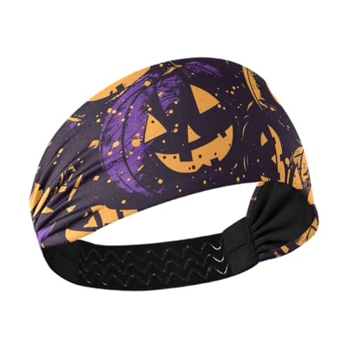 miaozhen Happy Bluray Pumpkins Halloween Feuchtigkeitsableitende Fitness-Stirnbänder für Damen, dehnbarer Kopf für den täglichen Gebrauch, Waschen von Gesicht, Make-up, Make-up, Bandas para el sudor von miaozhen