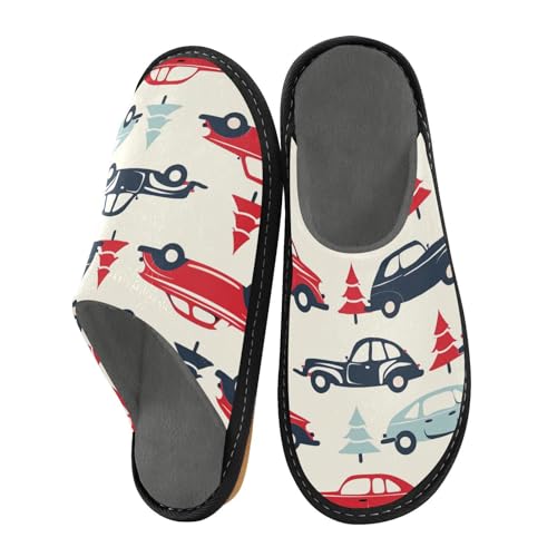 miaozhen Hausschuhe für Damen, Retro, Weihnachten, Autos, Innenbereich, Memory-Schaum, Hausschuhe, Bettpantoffeln, Hausschuhe, Bettpantoffeln für Damen, Größe 43 von miaozhen