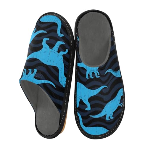 miaozhen Hausschuhe für Damen, Tier-Dinosaurier, fluoreszierend, Blau / Schwarz, Hausschuhe, Memory-Schaum, Hausschuhe, warme und gemütliche Hausschuhe, Tier-Dinosaurier, fluoreszierend, blau, schwarz von miaozhen