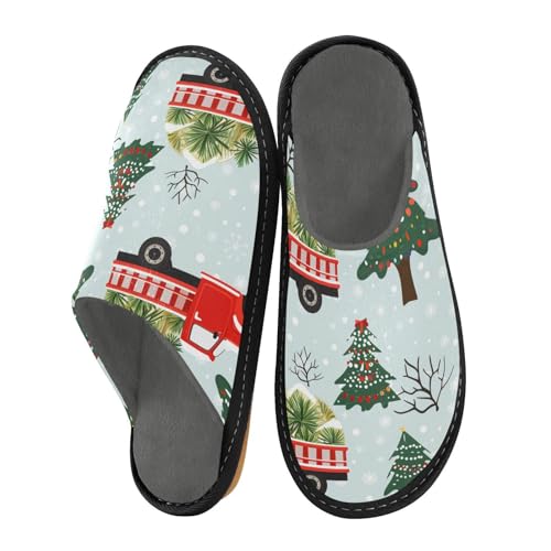 miaozhen Hausschuhe für Damen, Weihnachts-LKW-Baum, Hausschuhe, Hausschuhe, Memory-Schaum, warme und gemütliche Hausschuhe, Weihnachtsbaum, 40 EU von miaozhen