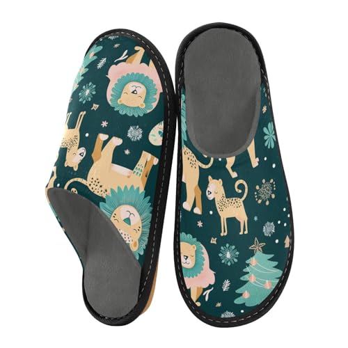 miaozhen Hausschuhe für Damen, blaugrün, sechs verspielte Löwen, Winter, Weihnachten, Innen-Hausschuhe, Memory-Schaum, Hausschuhe, warme und gemütliche Hausschuhe, Teal Six Playful Lion Winter von miaozhen
