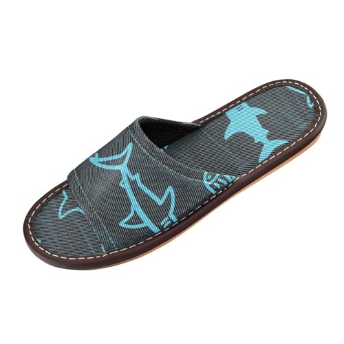 miaozhen Hausschuhe mit Tierhai-Wellenmuster, blau, für den Innenbereich, Sommer, weich, maßgeschneidert, Slides Sandalen für Pool, Hotel, Reisen, Pantuflas para ni?as, Animal Shark Wave Pattern Blue von miaozhen